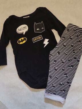 Black Batman onesie/ bodysuit & striped pants set